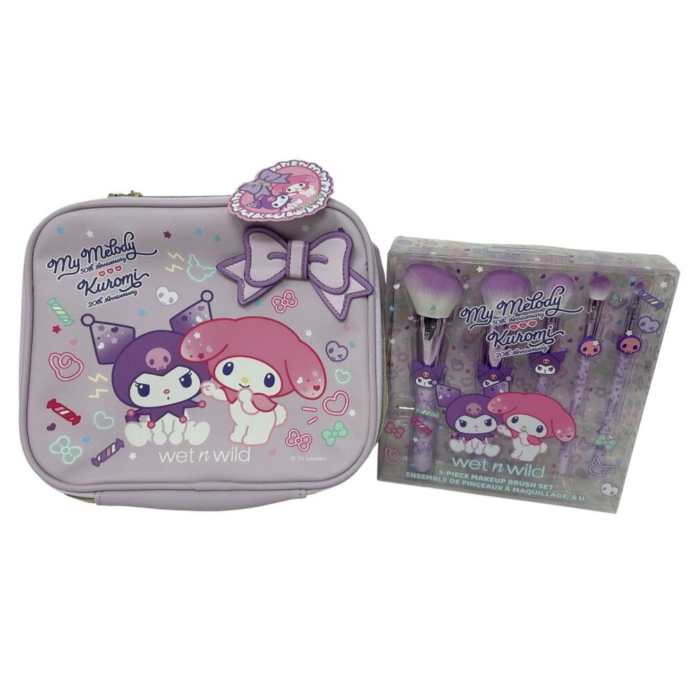 NEW Wet n Wild Sanrio My Melody Kuromi Large Makeup Bag and 5 pc Makeup Brushes